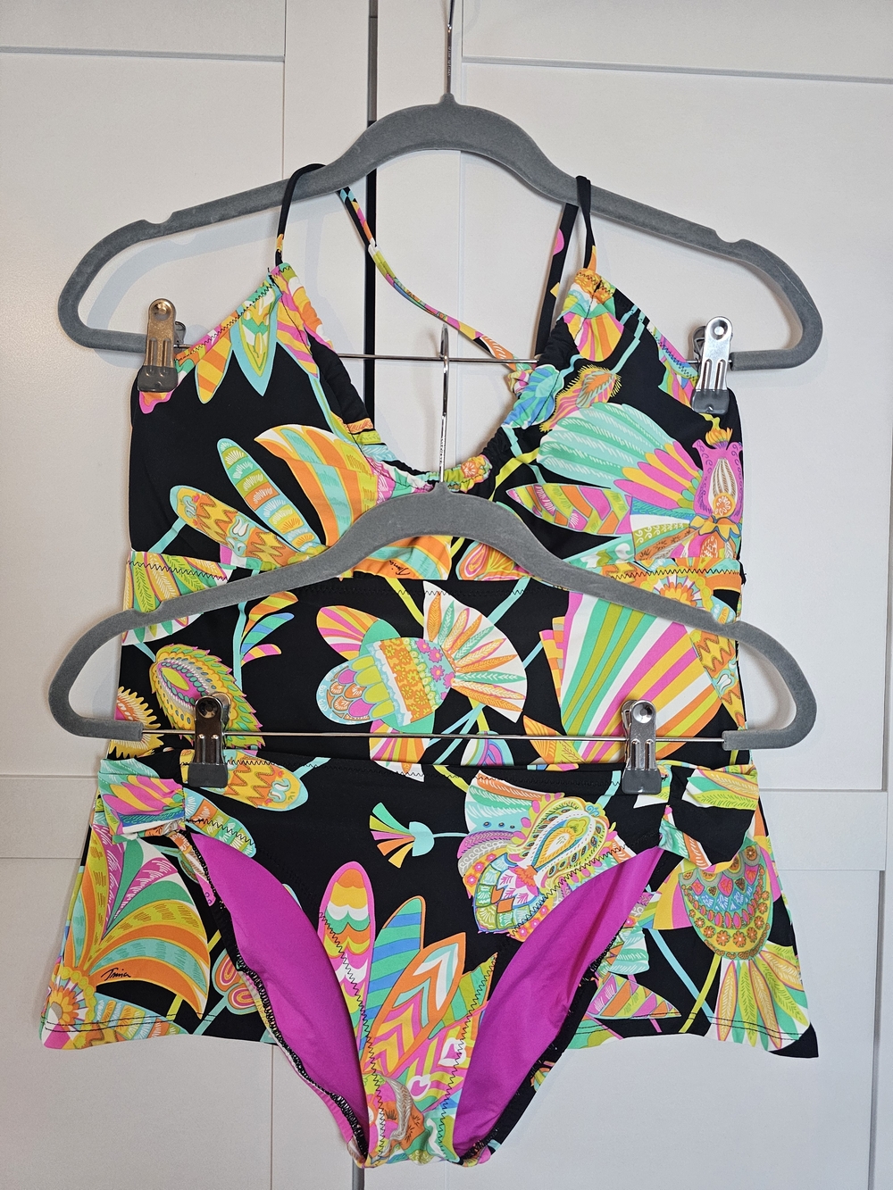 Trina Turk Tahitian Floral Tankini Swimsuit Set 2pc V-Neck Halter Hipster 12
